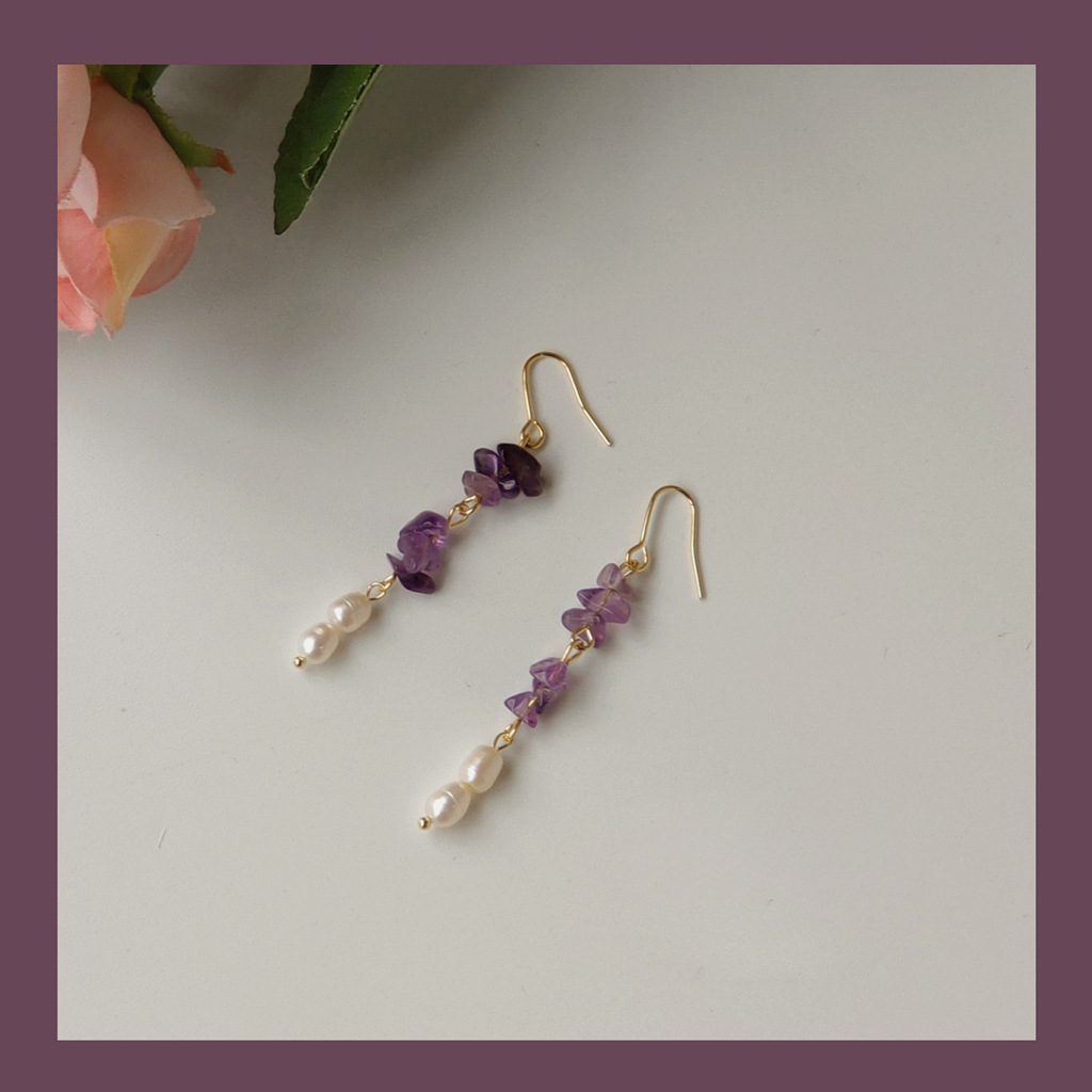 Purple gravel freshwater pearl earrings-canovaniajewelry