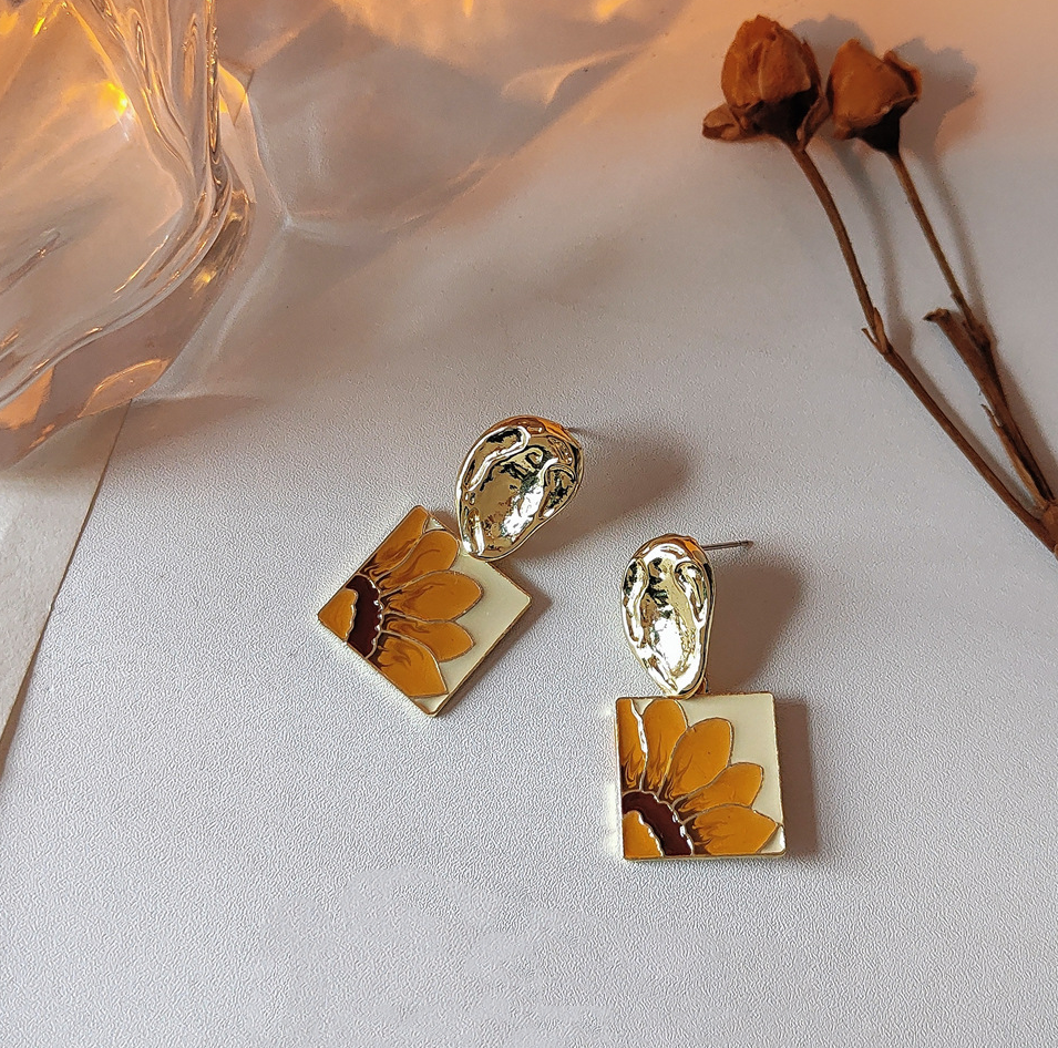 925 Silver Needle Sunflower Photo Earrings-canovaniajewelry