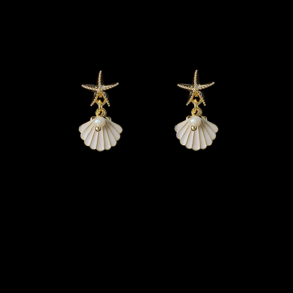 925 silver needle starfish pearl shell earrings-canovaniajewelry