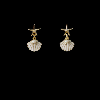 925 silver needle starfish pearl shell earrings-canovaniajewelry