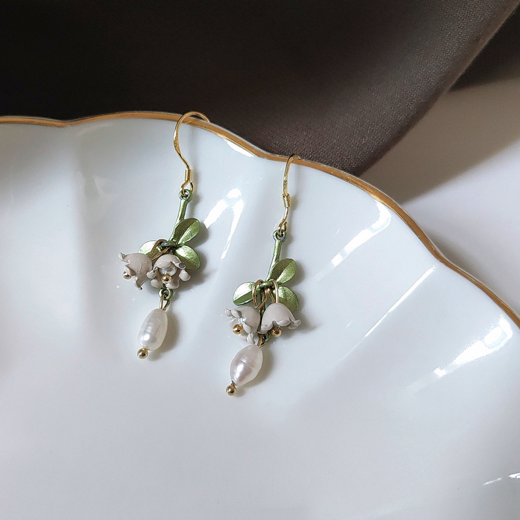 Painted green tassel lily of the valley flower earrings-canovaniajewelry