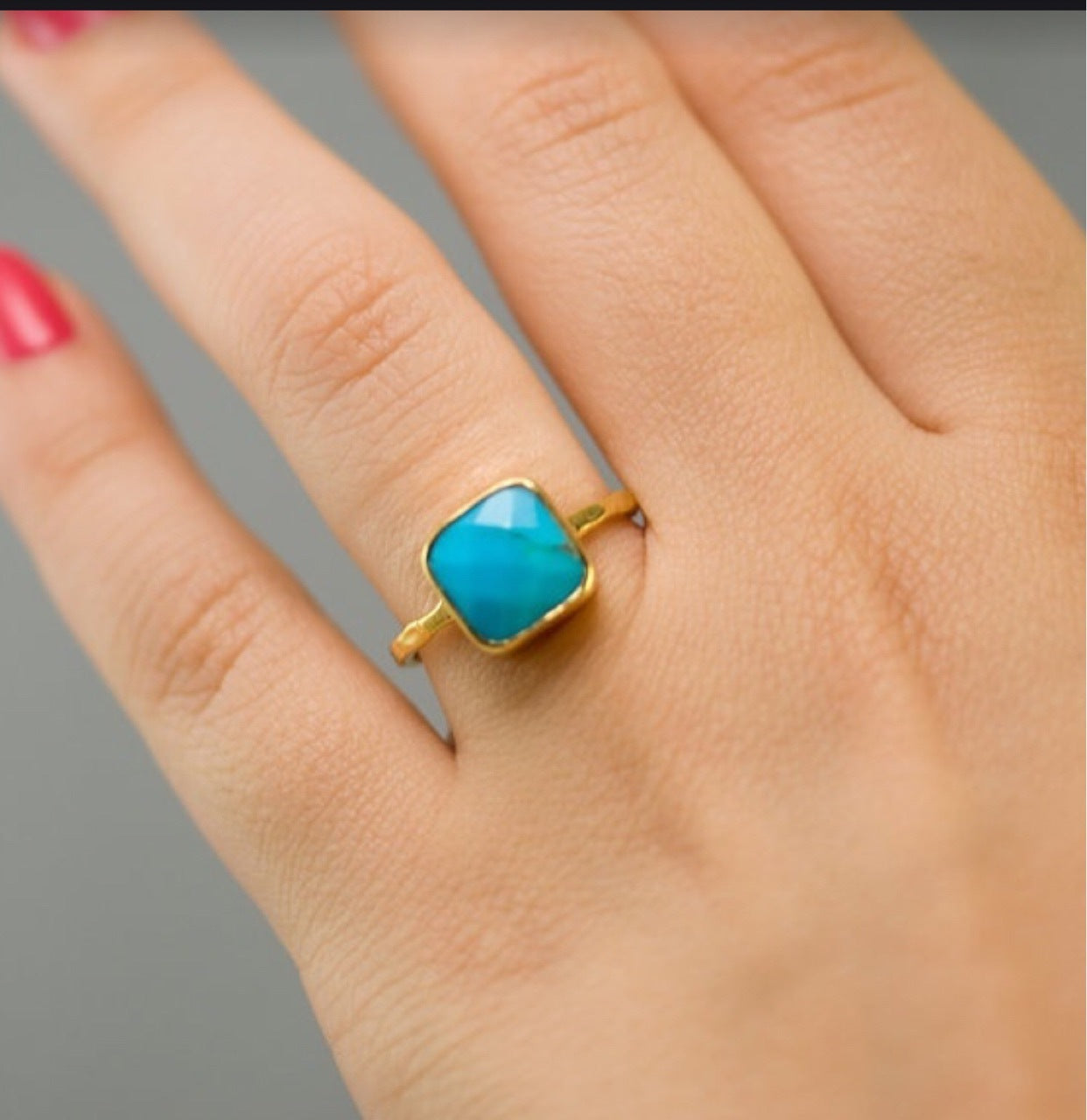 Simple square turquoise plated 18-karat gold ring-canovaniajewelry