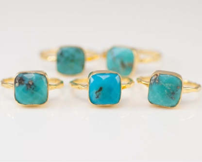 Simple square turquoise plated 18-karat gold ring-canovaniajewelry