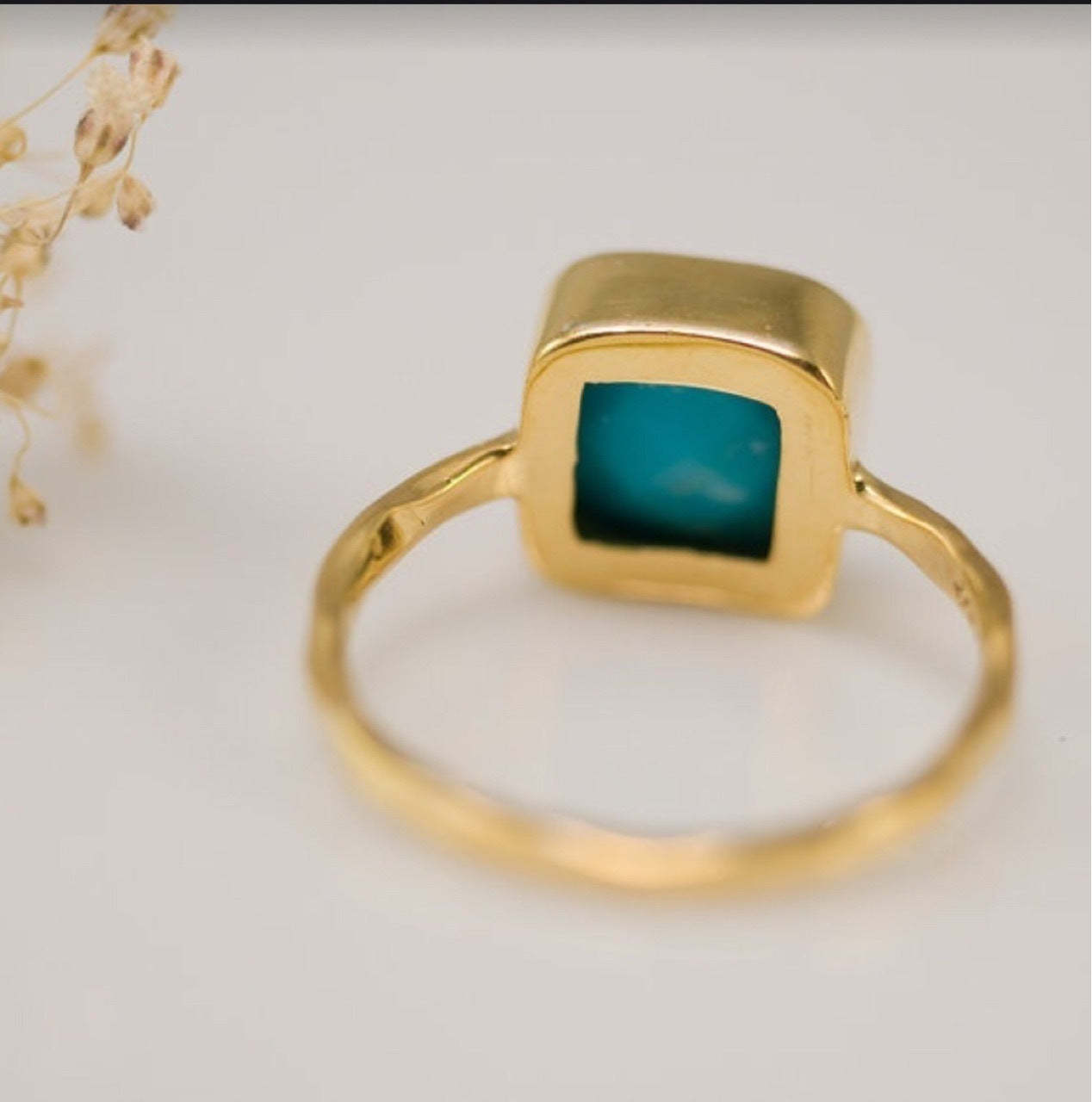 Simple square turquoise plated 18-karat gold ring-canovaniajewelry