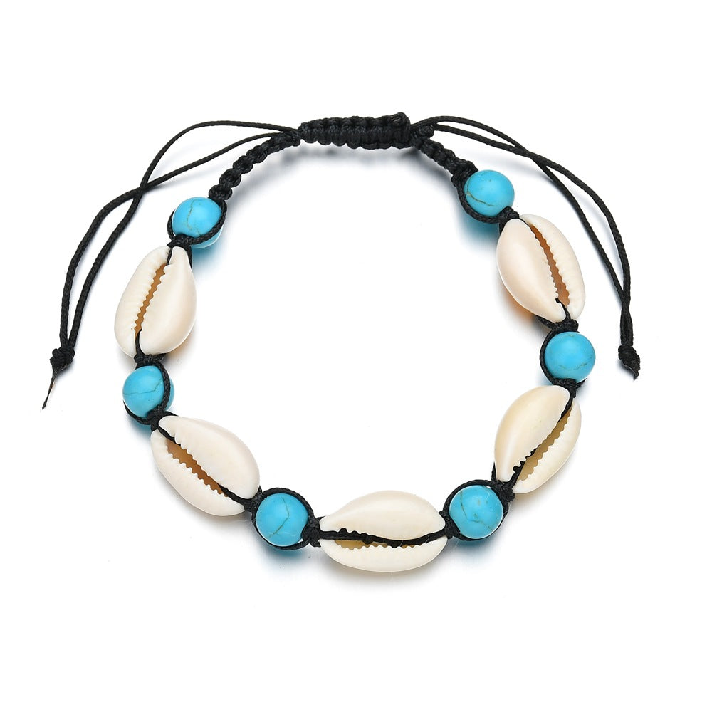 Sea wind turquoise pearl shell friendship woven anklet-canovaniajewelry