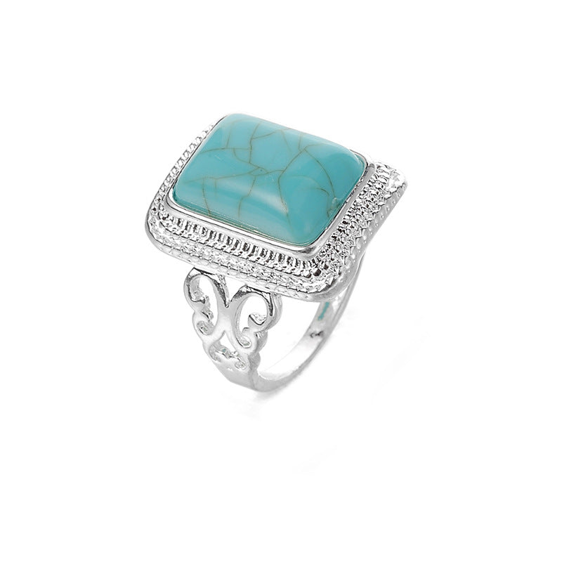 Vintage Big Square Turquoise Rings-canovaniajewelry