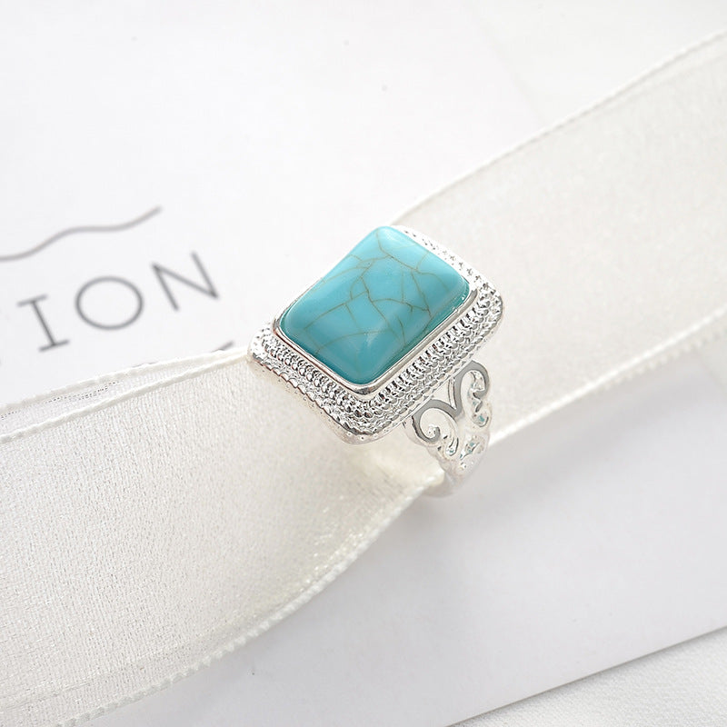 Vintage Big Square Turquoise Rings-canovaniajewelry