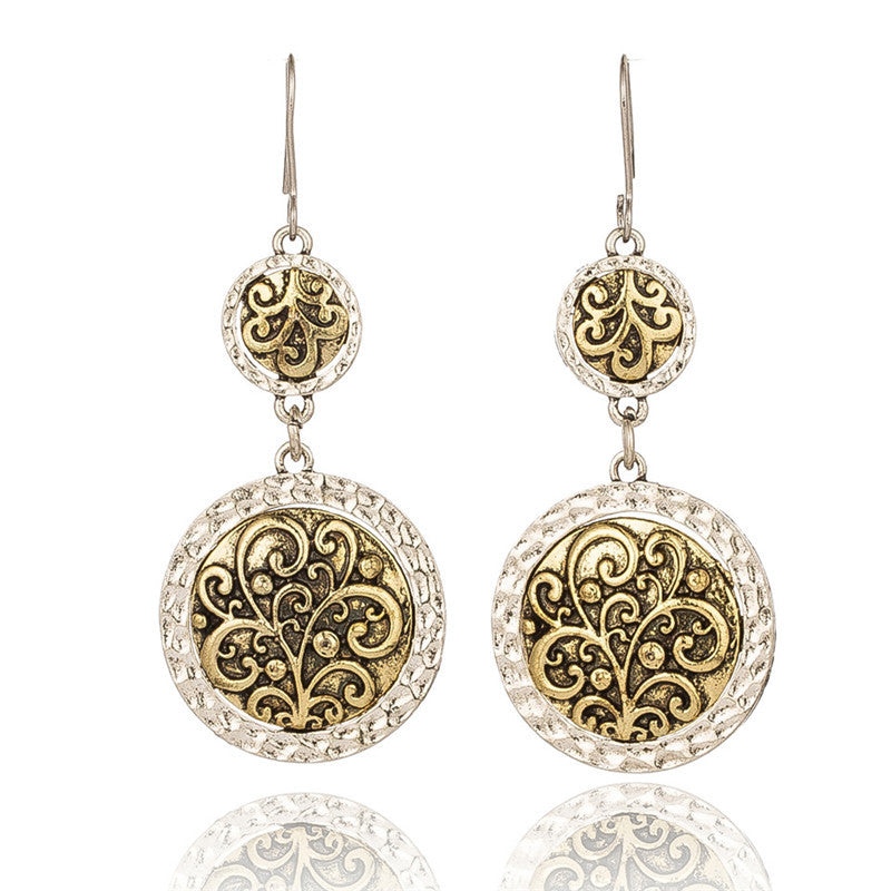 Vintage alloy hollow carved gold and silver earrings-canovaniajewelry
