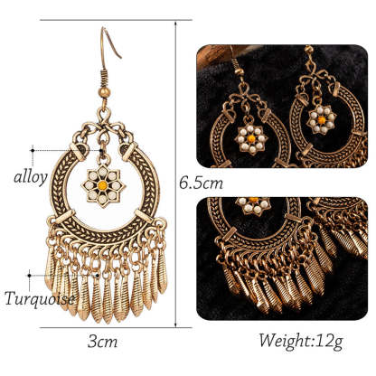 Creative rice beads flower alloy leaf tassel earrings-canovaniajewelry