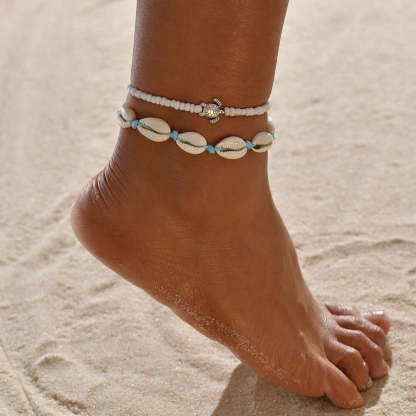 Beach Turtle Shell Bead Anklet Set of 2-canovaniajewelry