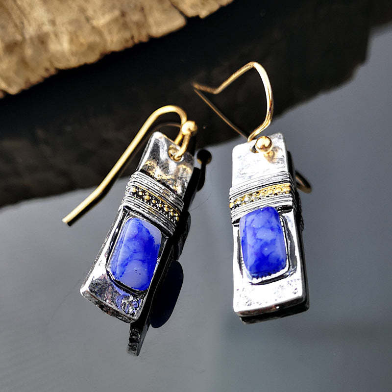 Vintage silvery blue and blue stone earrings-canovaniajewelry