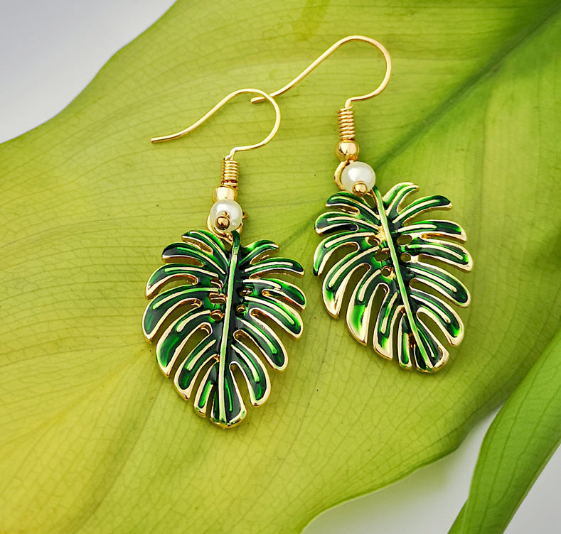 BohoChic Coconut Leaf Earrings in green-canovaniajewelry