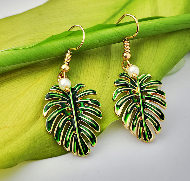 BohoChic Coconut Leaf Earrings in green-canovaniajewelry