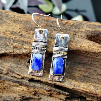 Vintage silvery blue and blue stone earrings-canovaniajewelry