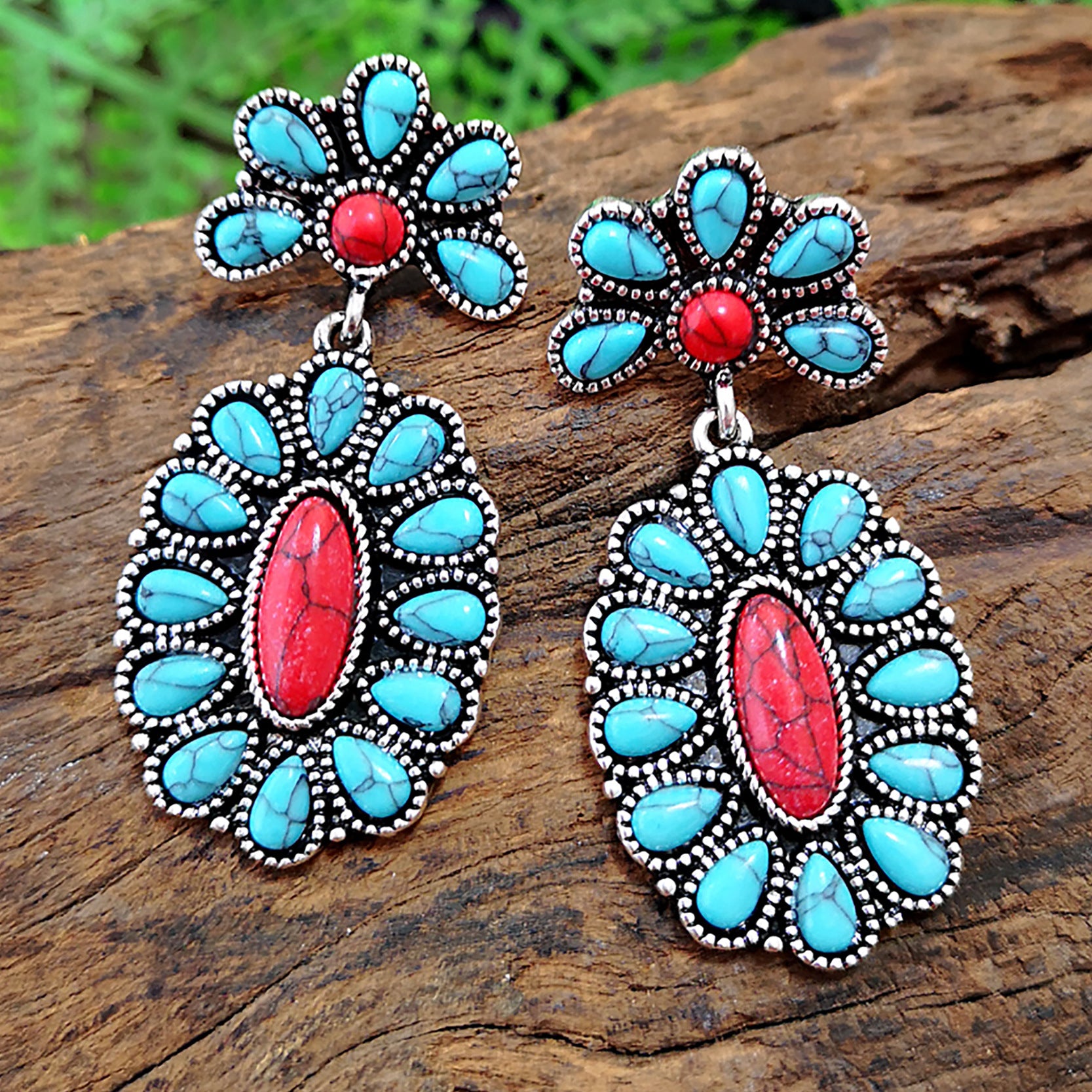 Vintage turquoise exaggerated earrings-canovaniajewelry