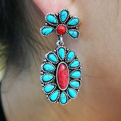 Vintage turquoise exaggerated earrings-canovaniajewelry
