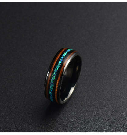 Tungsten Steel Inlaid Double Wood Opal Ring-canovaniajewelry
