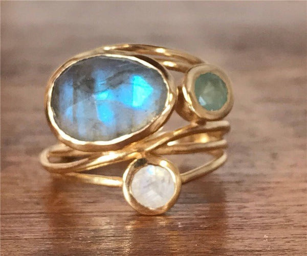 24-karat gold plated ring with colorful moonstone-canovaniajewelry