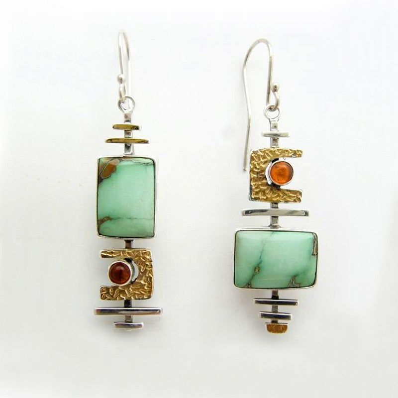 Retro creative Turquoise color separation earrings-canovaniajewelry