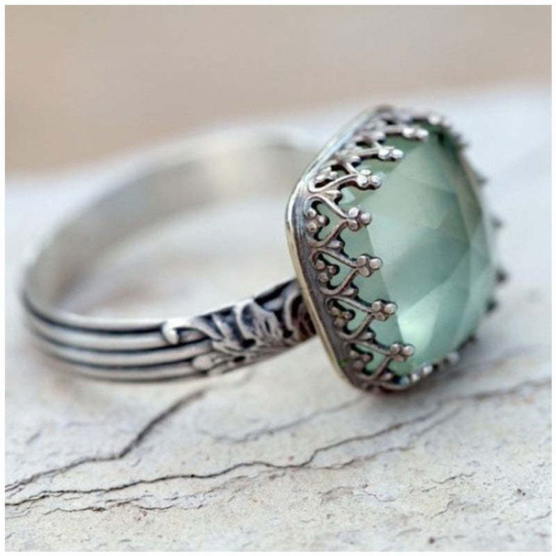 Mint green moonstone Princess square diamond ring-canovaniajewelry