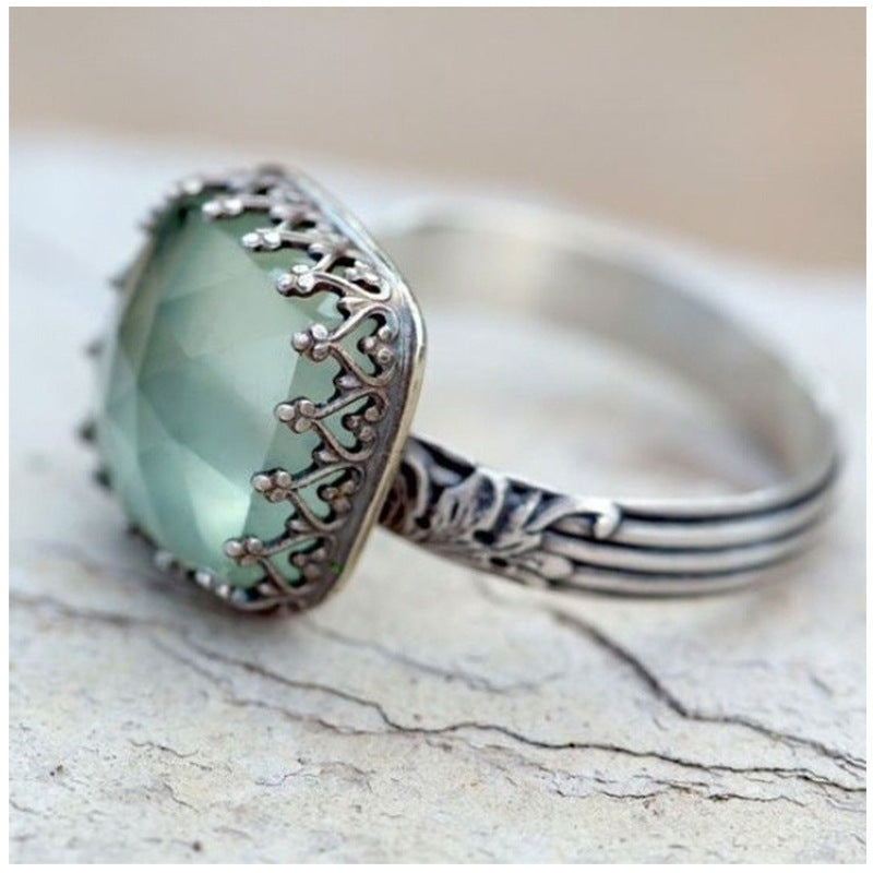 Mint green moonstone Princess square diamond ring-canovaniajewelry