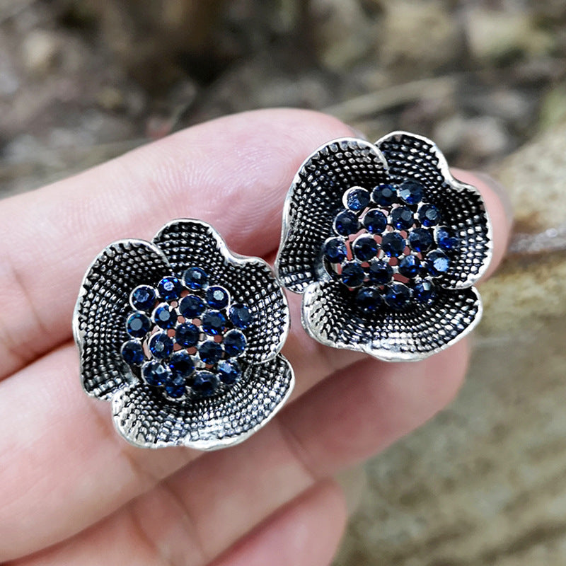 Vintage stereo flower set with color diamond earring clip-canovaniajewelry
