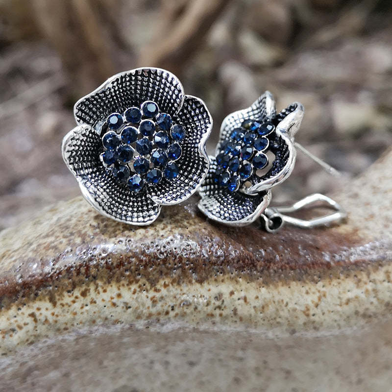 Vintage stereo flower set with color diamond earring clip-canovaniajewelry