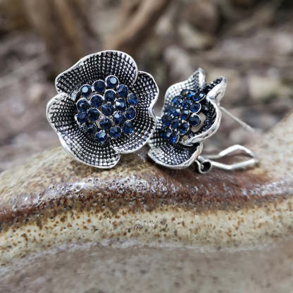 Vintage stereo flower set with color diamond earring clip-canovaniajewelry