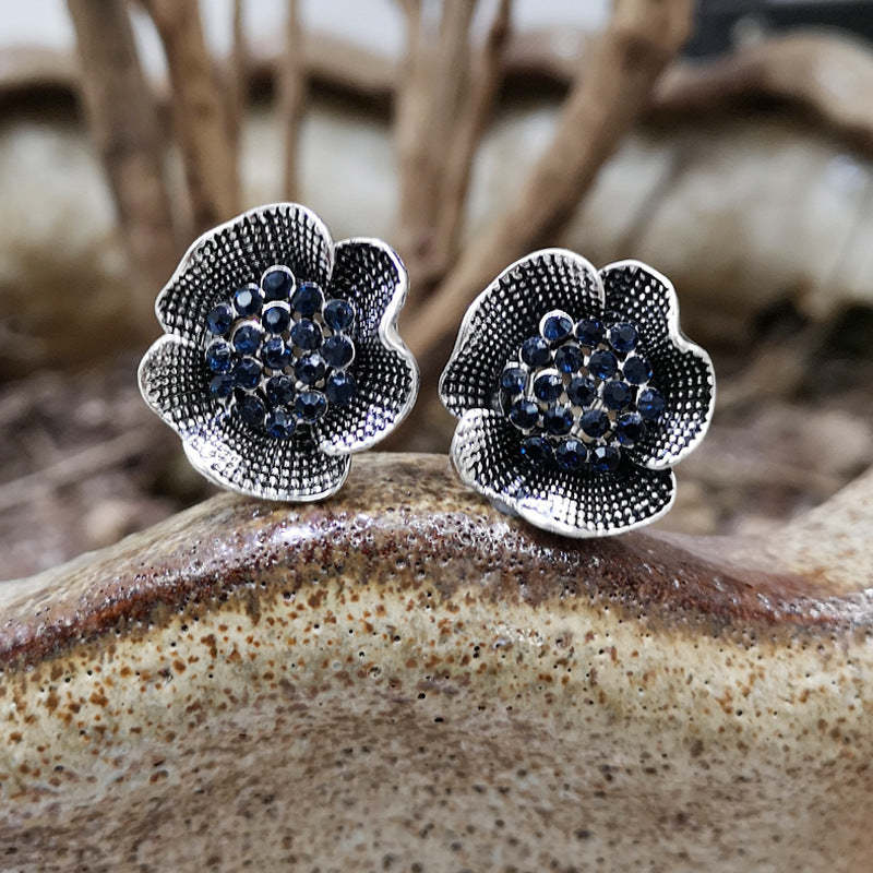 Vintage stereo flower set with color diamond earring clip-canovaniajewelry