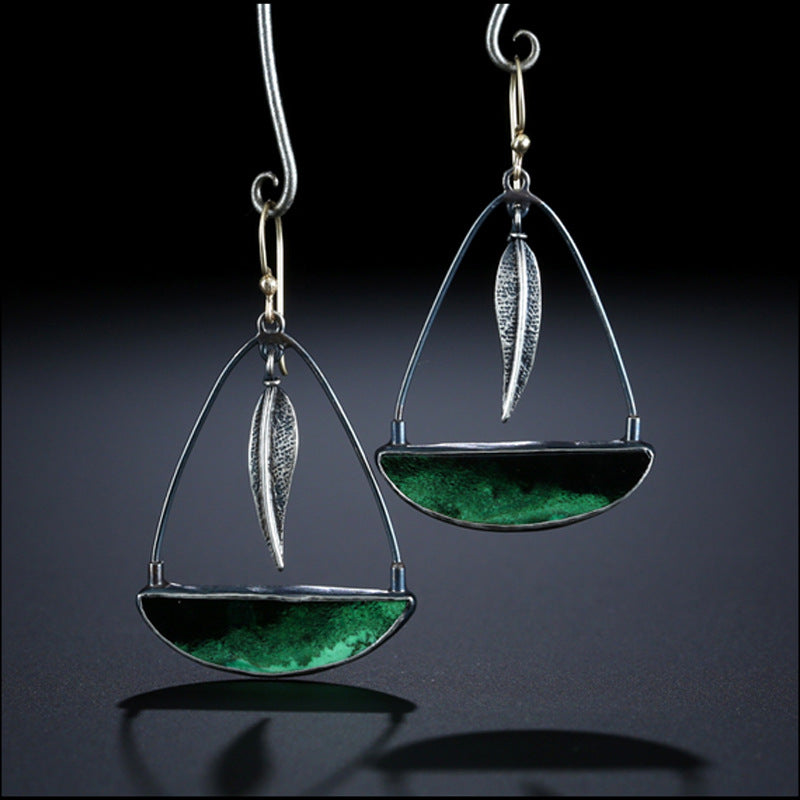 Lock shaped leaf colored glass earrings-canovaniajewelry