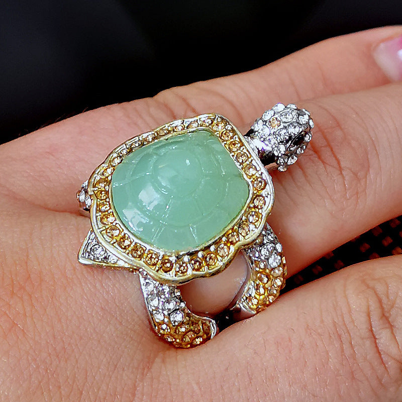Green Chalcedony Jewelry Turtle Ring-canovaniajewelry