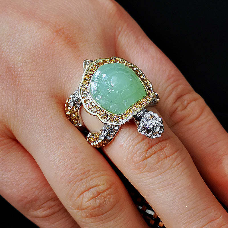 Green Chalcedony Jewelry Turtle Ring-canovaniajewelry