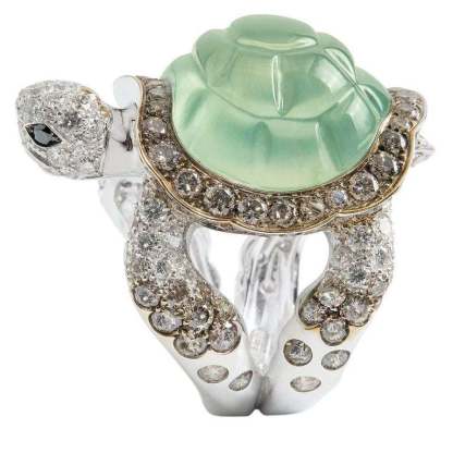 Green Chalcedony Jewelry Turtle Ring-canovaniajewelry