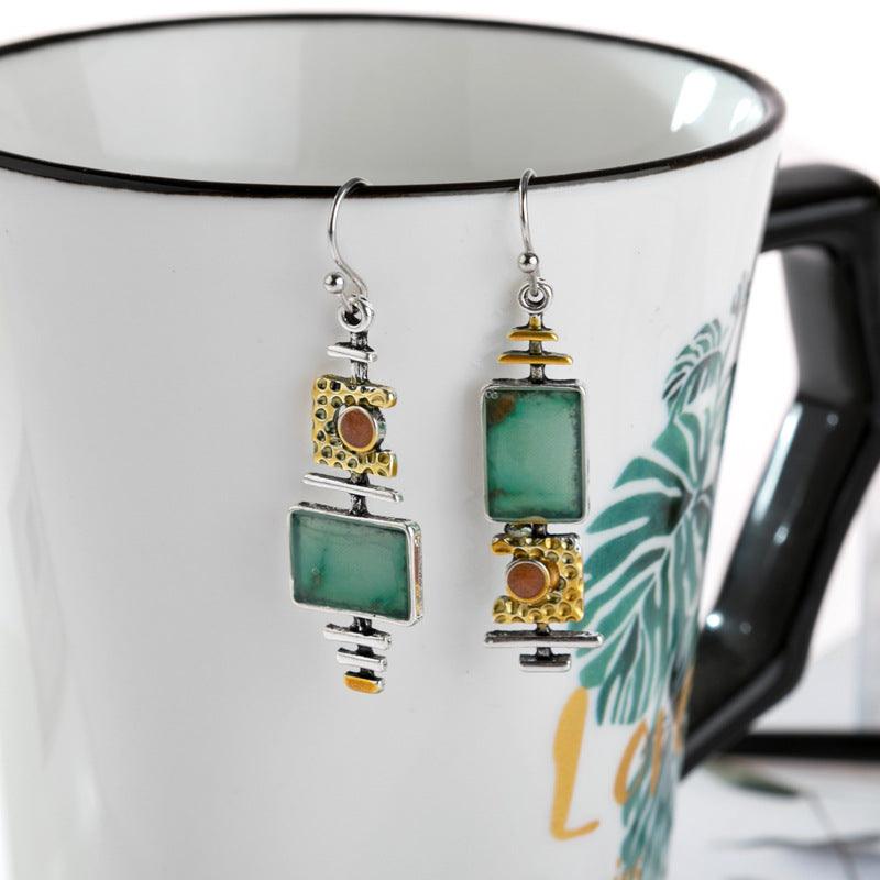 Retro creative Turquoise color separation earrings-canovaniajewelry