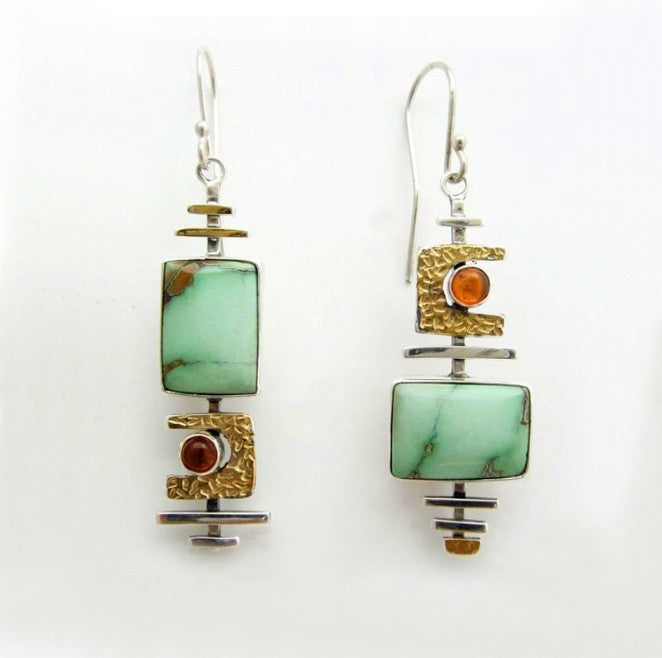 Retro creative Turquoise color separation earrings-canovaniajewelry