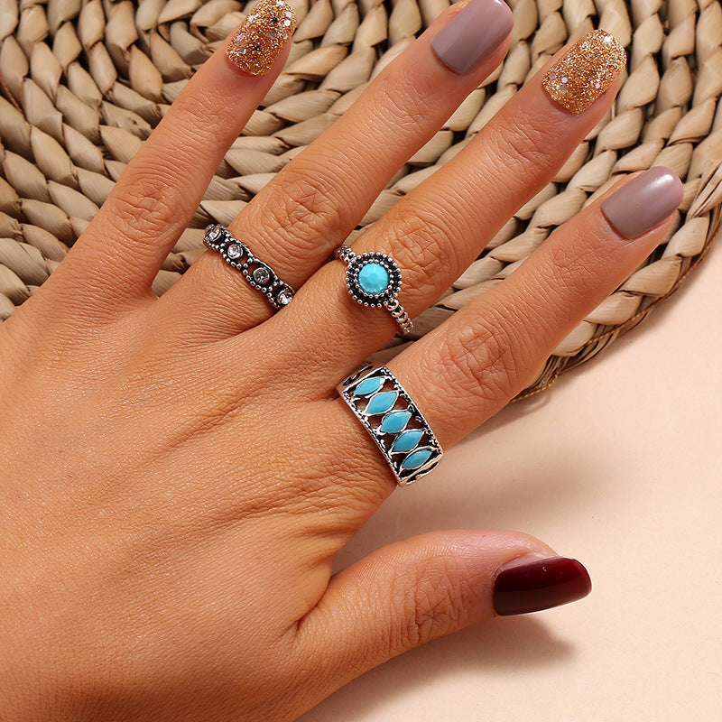 Boho Turquoise Vintage Ring Set-canovaniajewelry