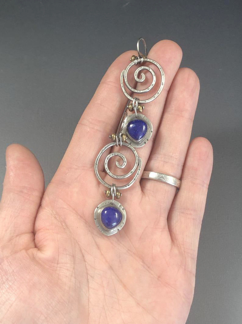 New handmade creative Tay silver lapis earrings-canovaniajewelry