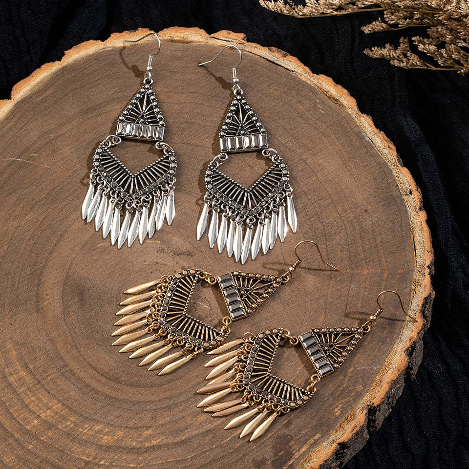 Bohemian vintage gold and silver long geometric earrings-canovaniajewelry