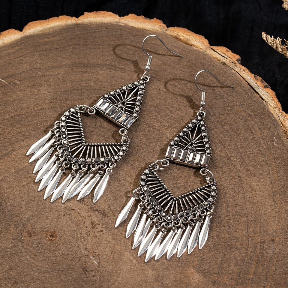 Bohemian vintage gold and silver long geometric earrings-canovaniajewelry