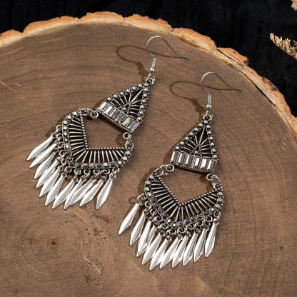 Bohemian vintage gold and silver long geometric earrings-canovaniajewelry