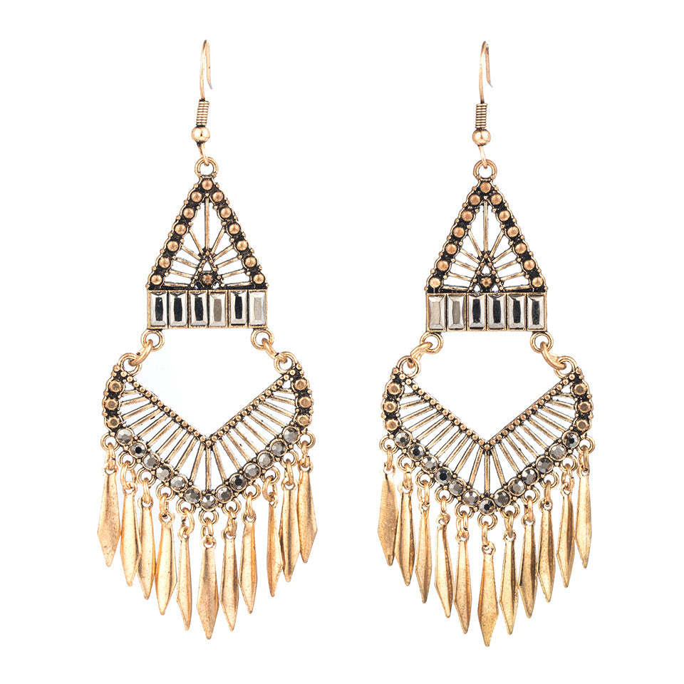 Bohemian vintage gold and silver long geometric earrings-canovaniajewelry