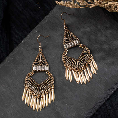 Bohemian vintage gold and silver long geometric earrings-canovaniajewelry