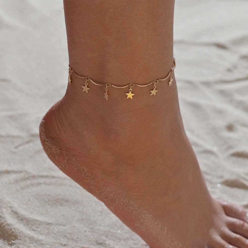 Beach sequin pentagram star anklet-canovaniajewelry