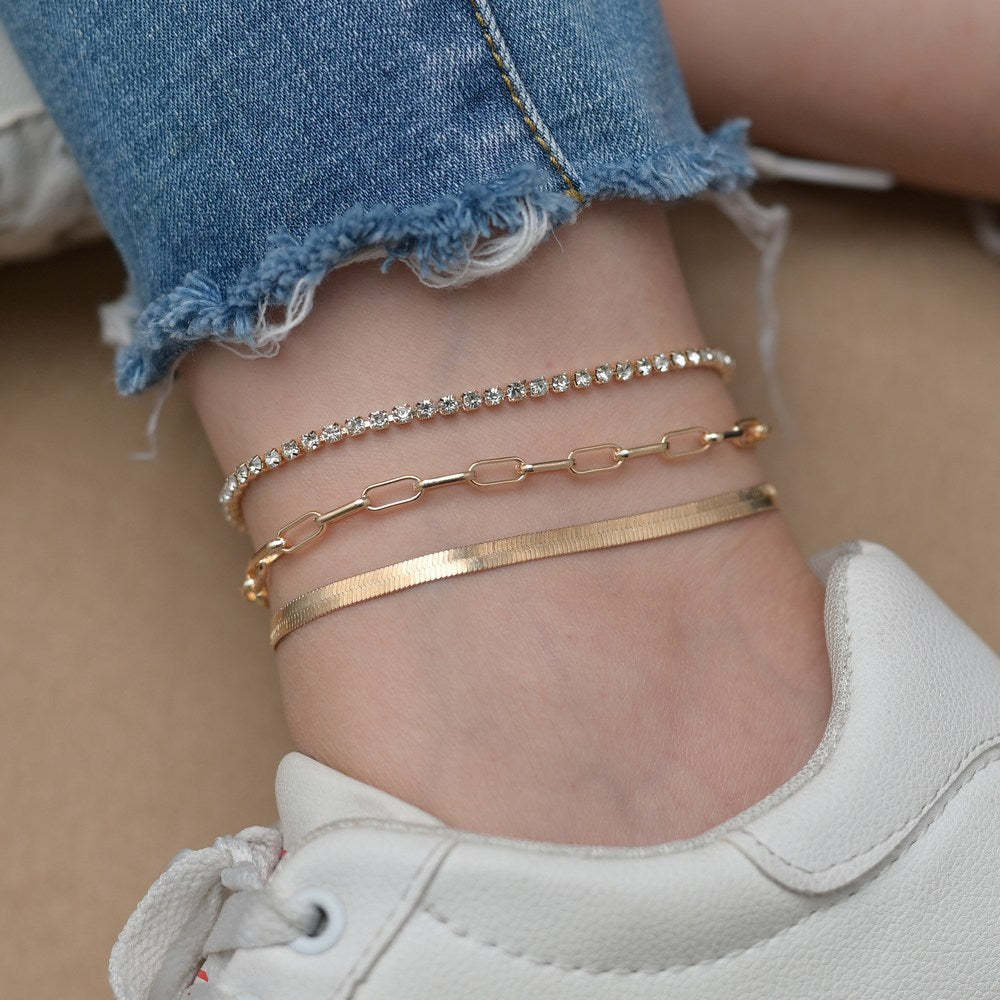 Simple snake chain set with diamond anklet 3 pieces-canovaniajewelry