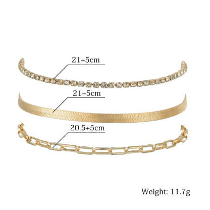 Simple snake chain set with diamond anklet 3 pieces-canovaniajewelry