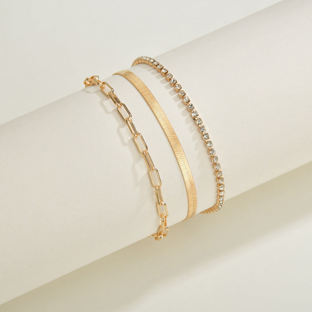 Simple snake chain set with diamond anklet 3 pieces-canovaniajewelry
