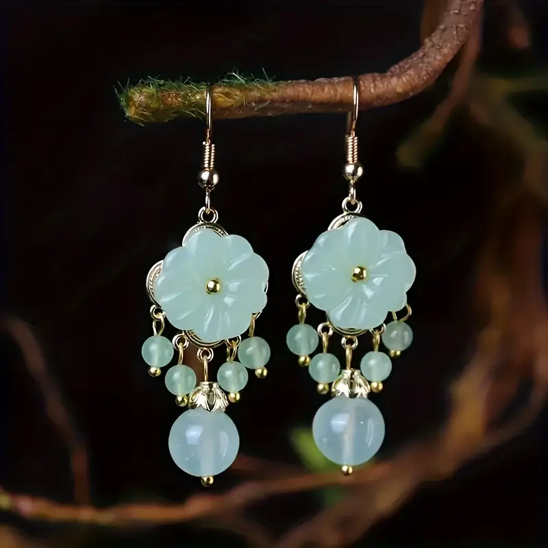 Jade Flower Bead Earrings