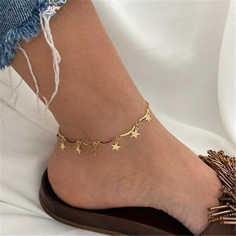 Beach sequin pentagram star anklet-canovaniajewelry