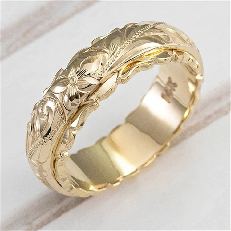 Retro Engraved Flower & Vine Band Ring-canovaniajewelry