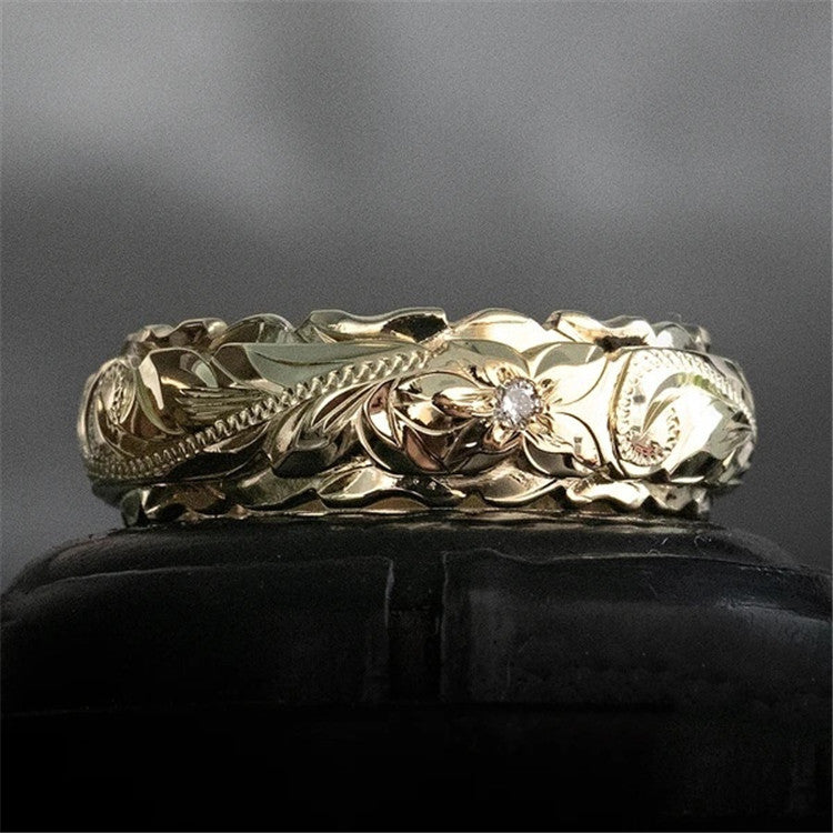 Retro Engraved Flower & Vine Band Ring-canovaniajewelry